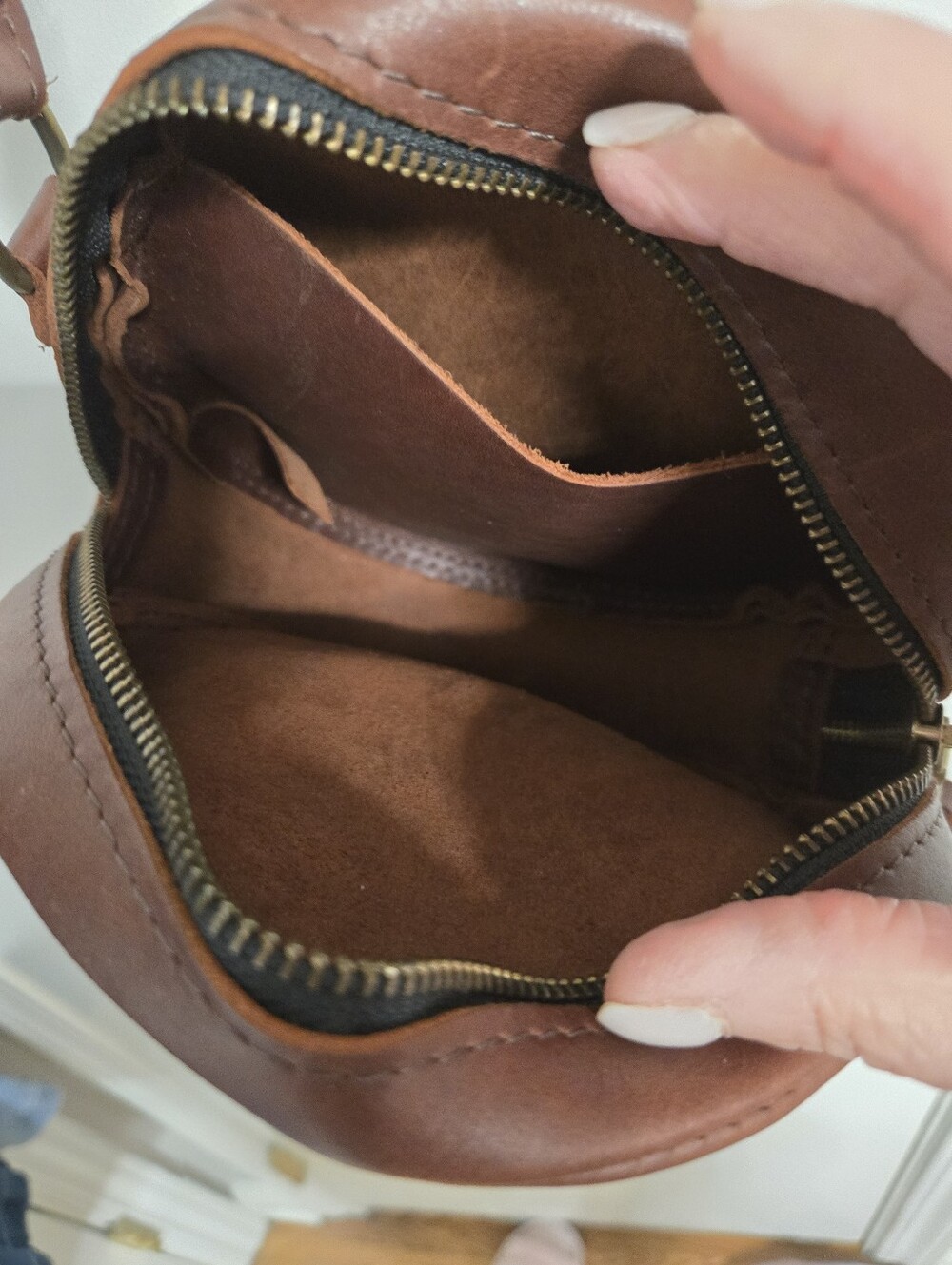 PortlandLeather Round Crossbody Bag - Cognac - Picture 3 of 7